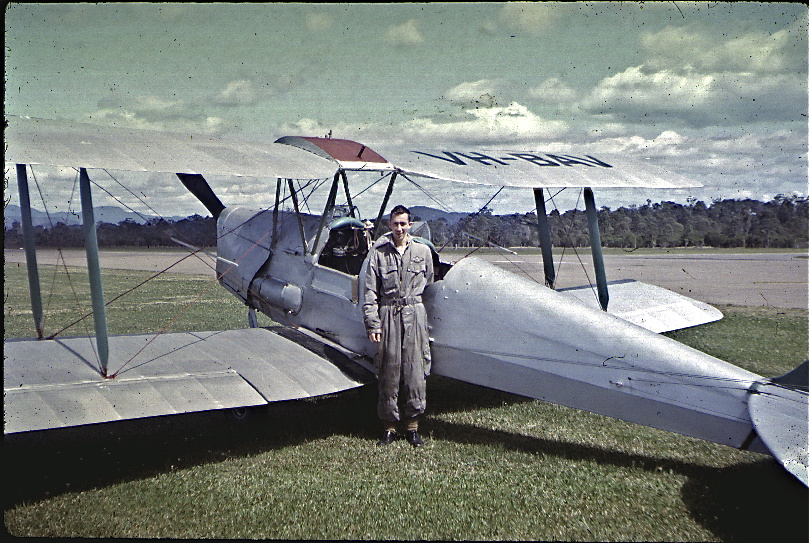 Bill Bray with De Havilland Tiger Moth, 1962