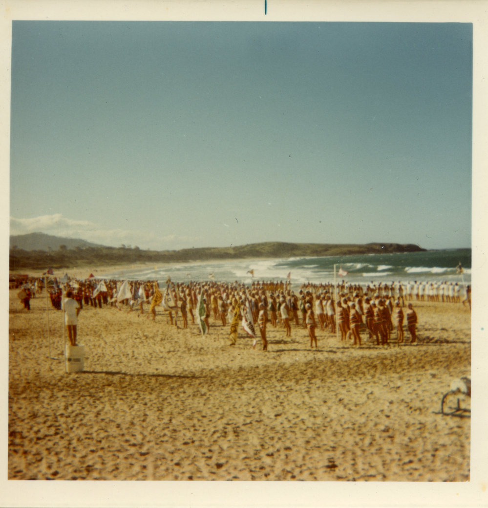Lifesavers on parade at Park Beach, 11 April 1970