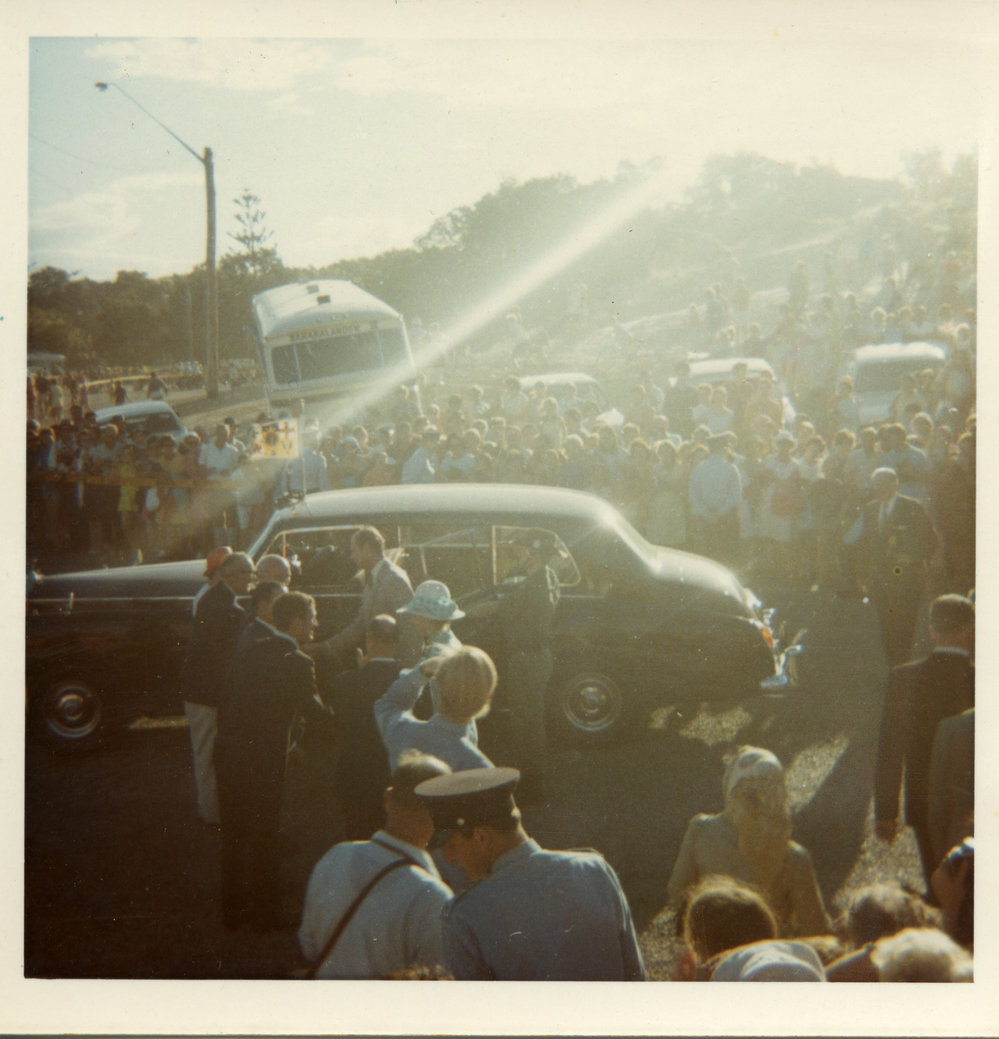 The Queen's car surrounded by onlookers, 11 April 1970