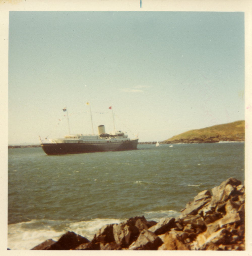 Her Majesty's Yacht Britannia anchored at Jetty Beach, 11 April 1970