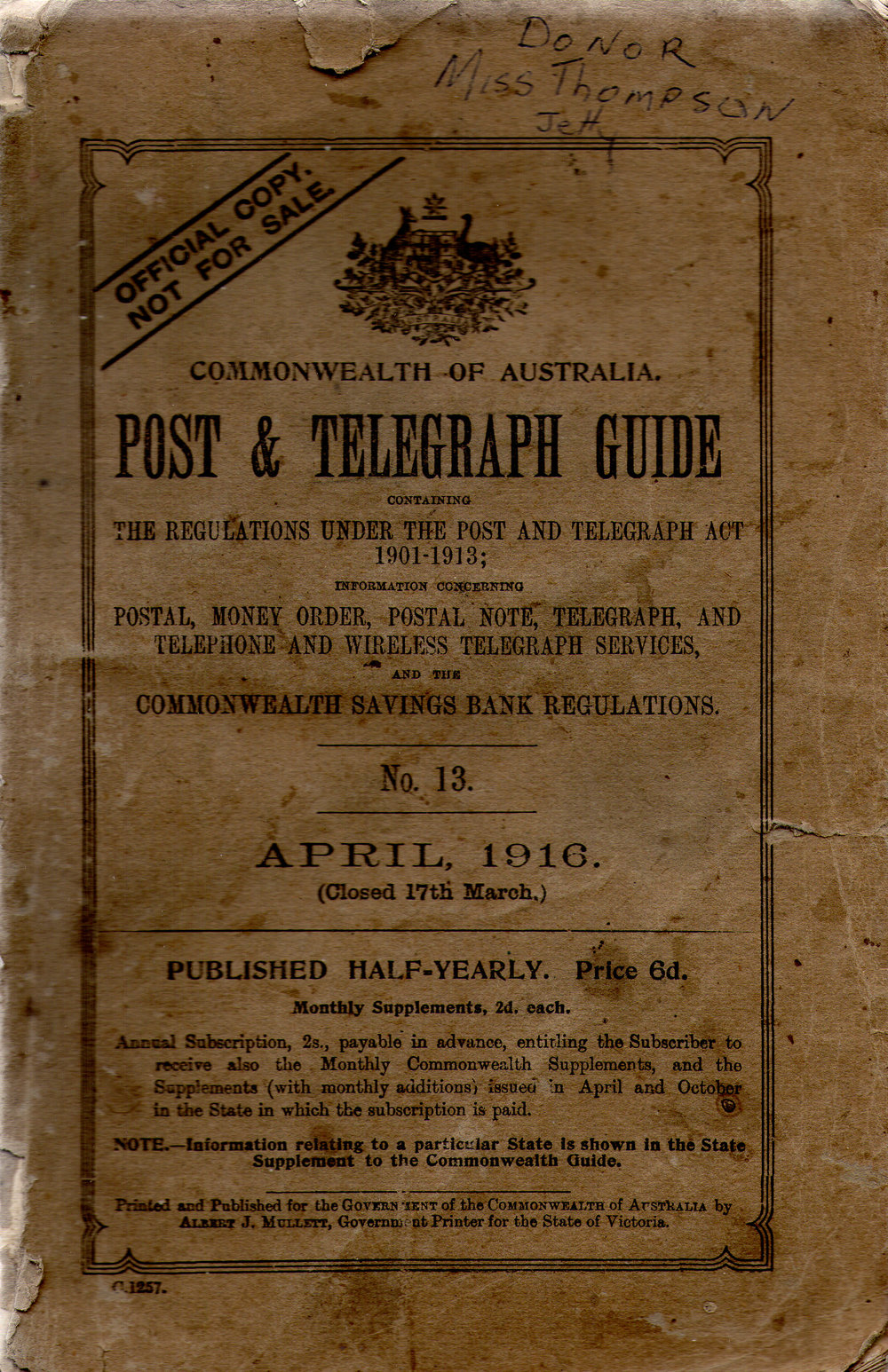 Post &amp; Telegraph Guide, No. 13, 1916