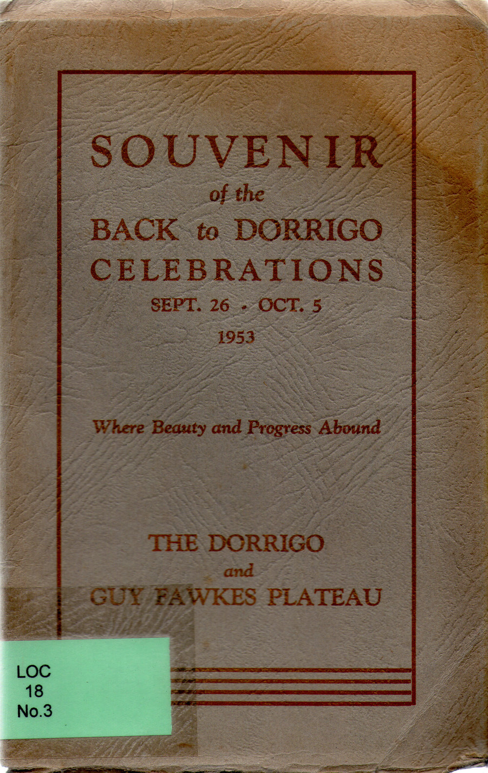 Souvenir of the Back to Dorrigo Celebrations, 1953