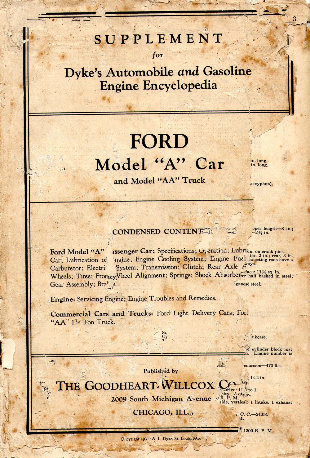 Supplement for Dyke's Automobile and Gasoline Engine Encyclopedia, 1931