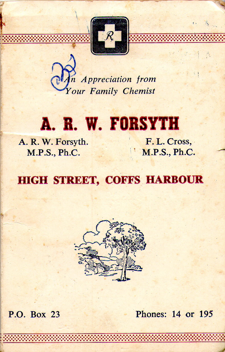 A. R. W. Forsyth chemist calendar &amp; shopping list, 1966