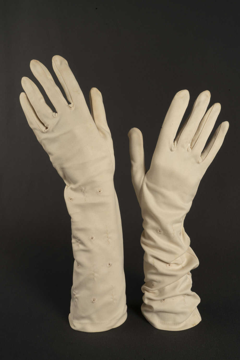 Pair of cream embroidered evening gloves