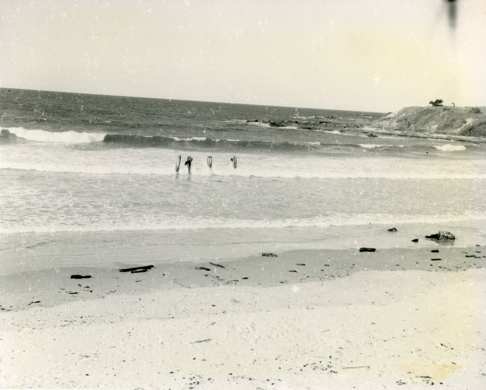 Remains of Woolgoolga Jetty pylons, August 1961