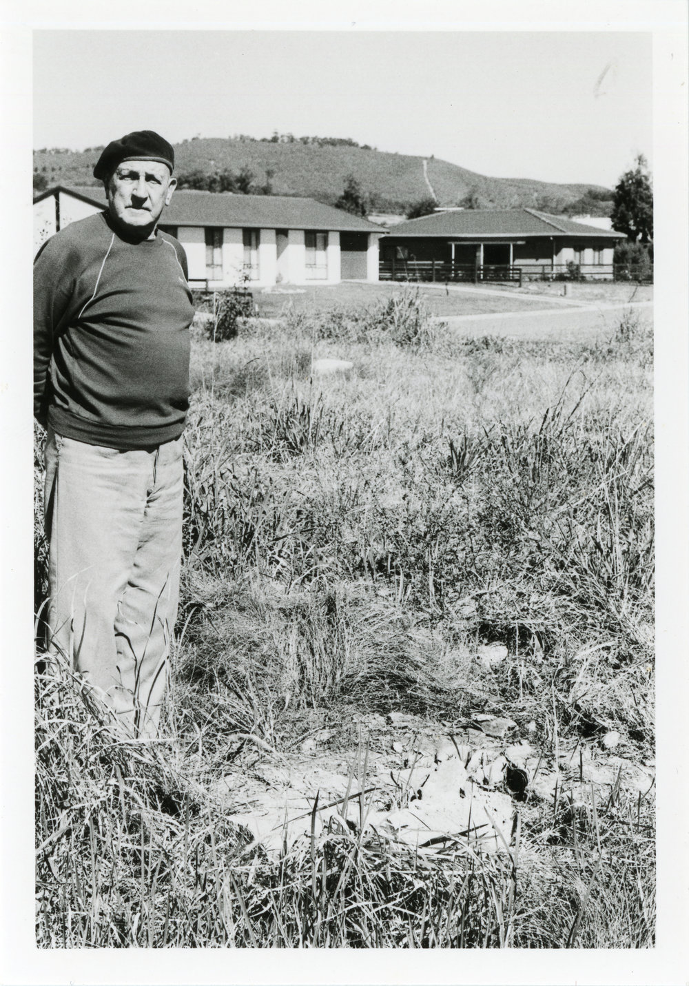 Cecil Marsh beside old burial spot on Aston's Flat, 2 August 1981
