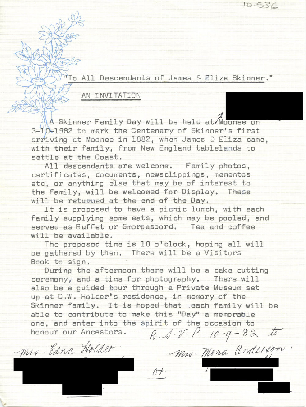 Skinner Family Day invitation, 1982