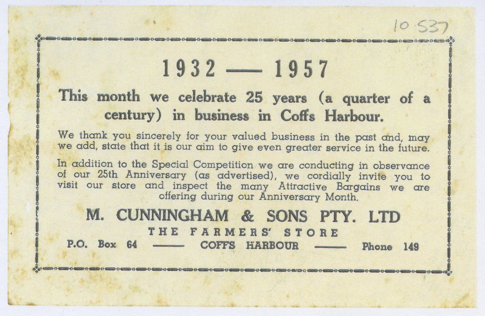 M. Cunningham &amp; Sons print ad and handwritten recipe, 1957