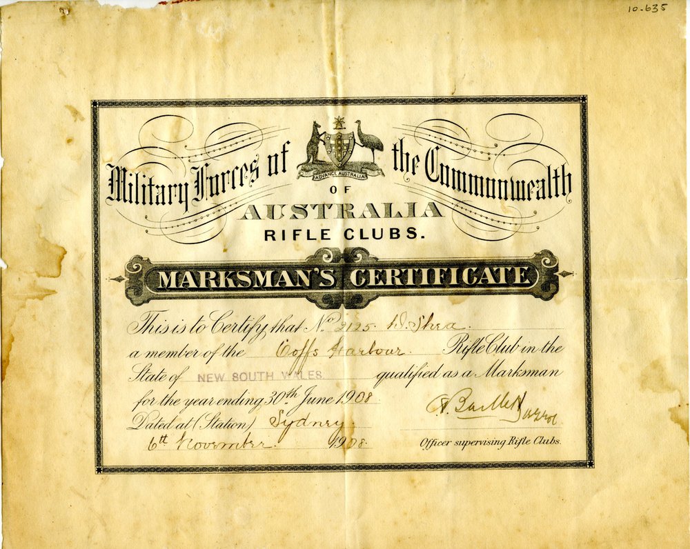 Marksman's Certificate, 1908