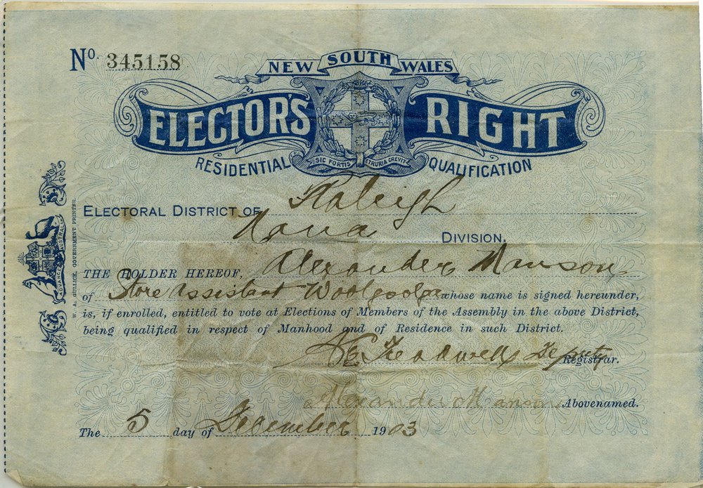 Elector's right certificate, 1903