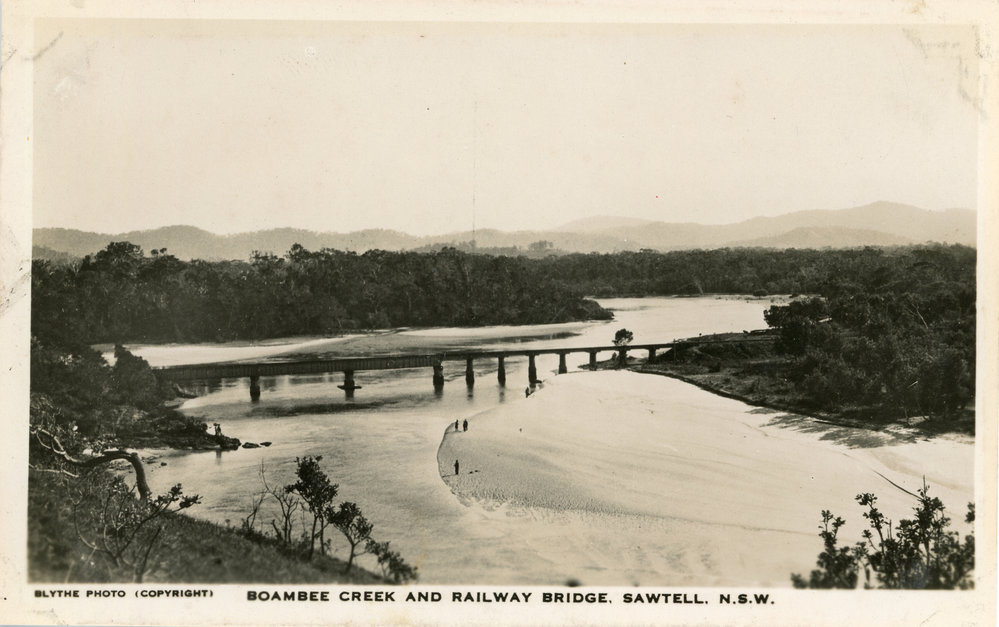 Boambee Creek and railway bridge, c.1920