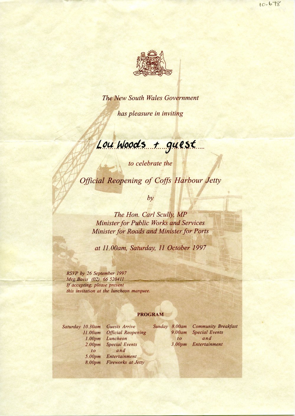 Invitation to the Reopening of the Coffs Harbour Jetty, 1997