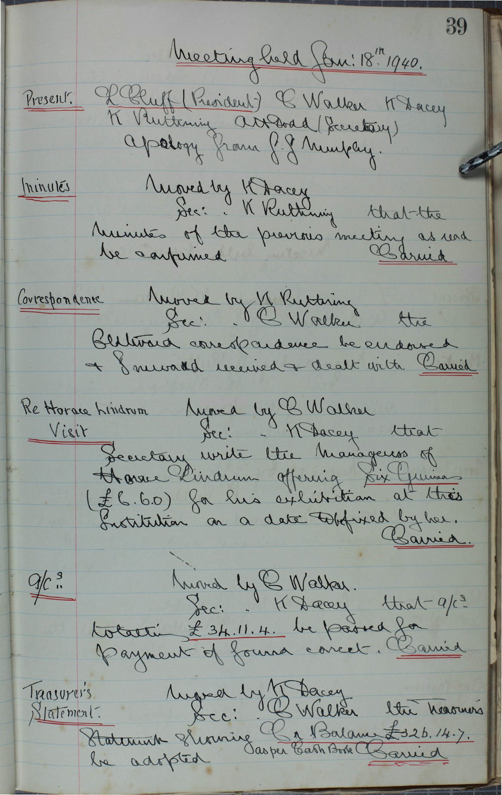 Coffs Harbour School of Arts Minute Book, 1940 - 1941