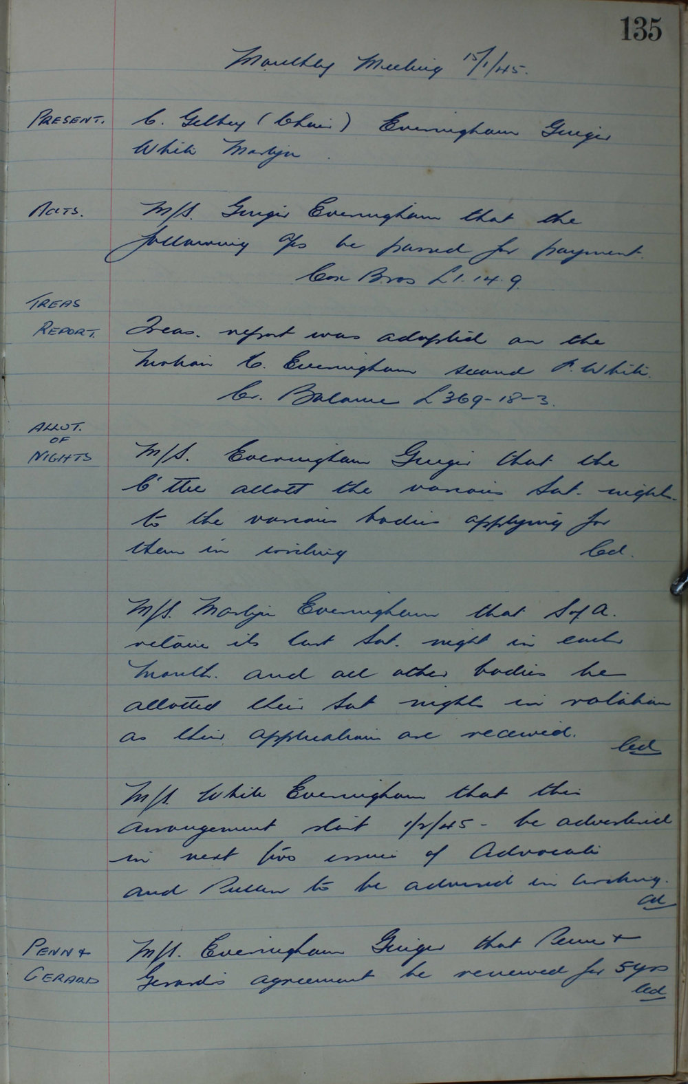 Coffs Harbour School of Arts Minute Book, 1945