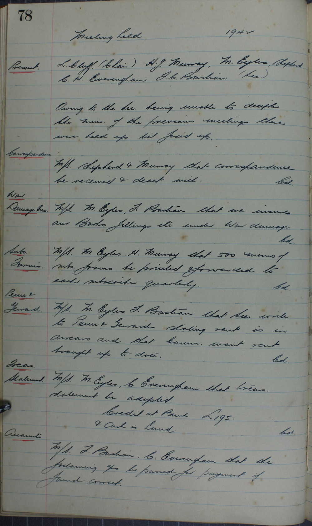 Coffs Harbour School of Arts Minute Book, 1942
