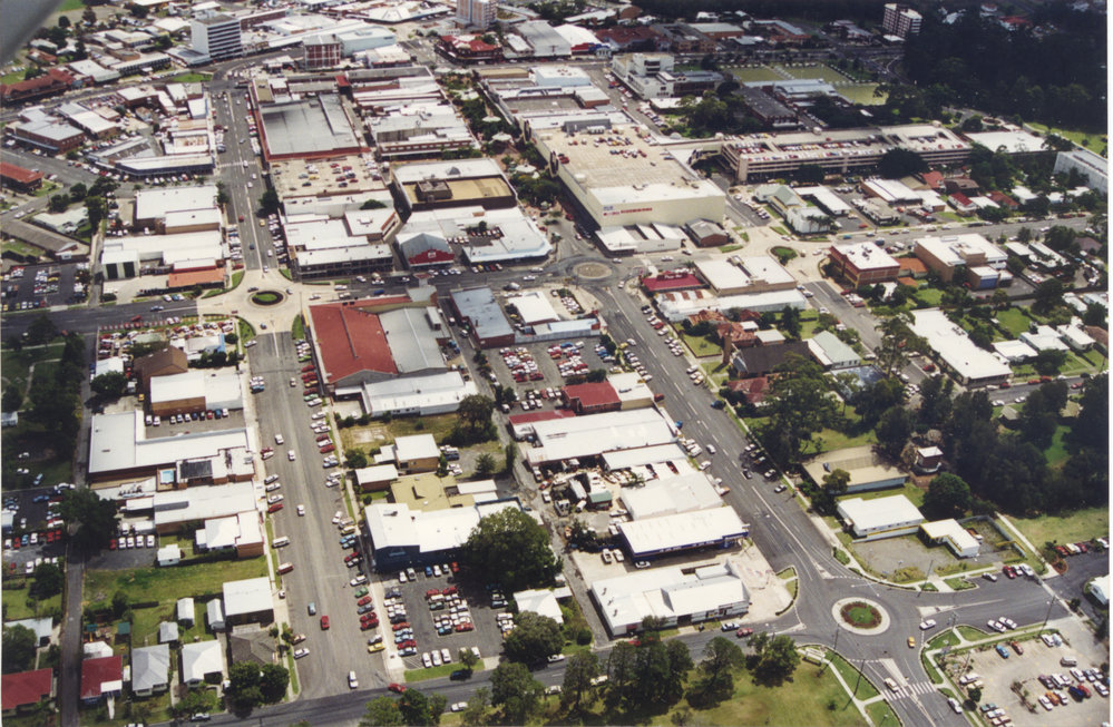 Aerial view of Coffs Harbour CBD, 1990s