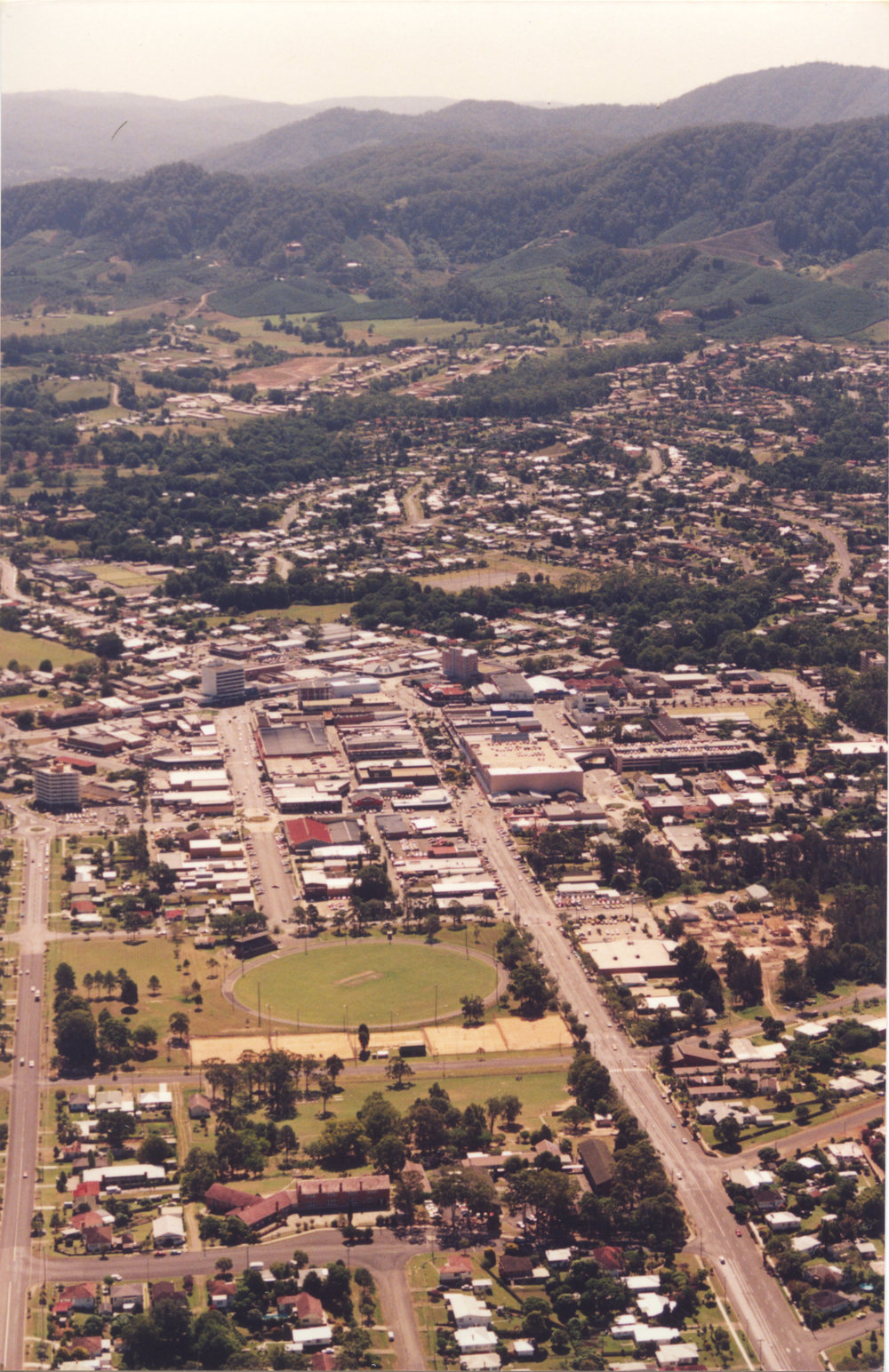 Aerial view of Coffs Harbour CBD, 1990s