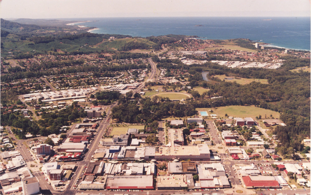 Aerial view of Coffs Harbour, 1990s