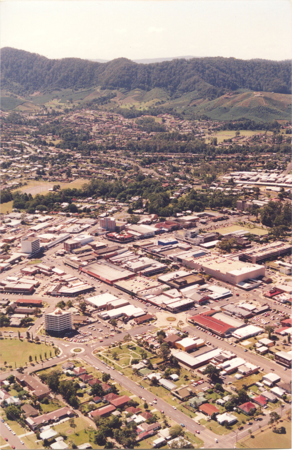 Aerial view of Coffs Harbour CBD, 1990s