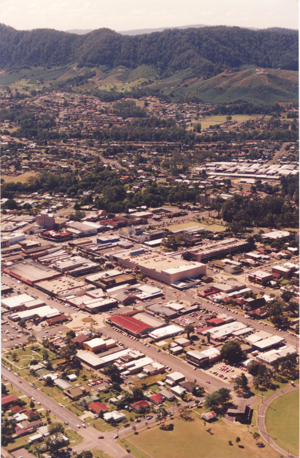 Aerial view of Coffs Harbour CBD, 1990s