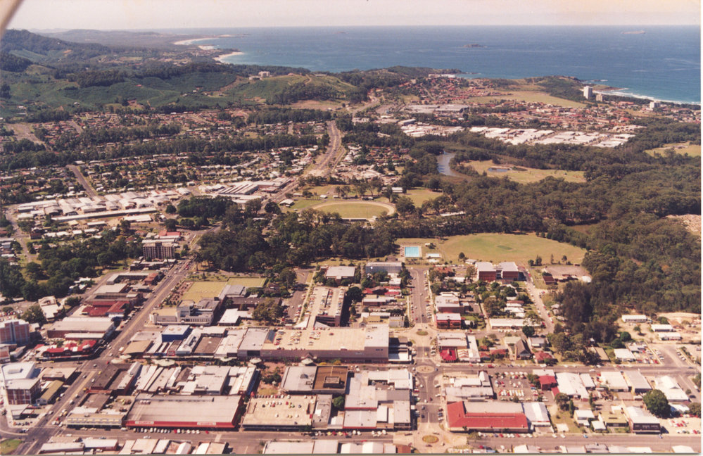 Aerial view of Coffs Harbour looking north, 1990s