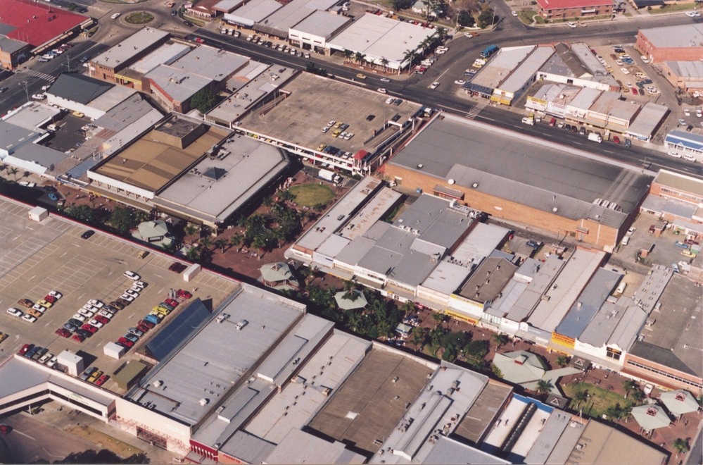 Aerial view of the City Centre Mall in Coffs Harbour, 1990s