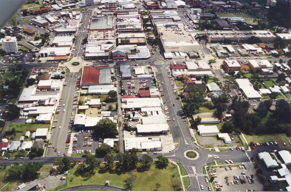 Aerial view of Coffs Harbour CBD, 1990s