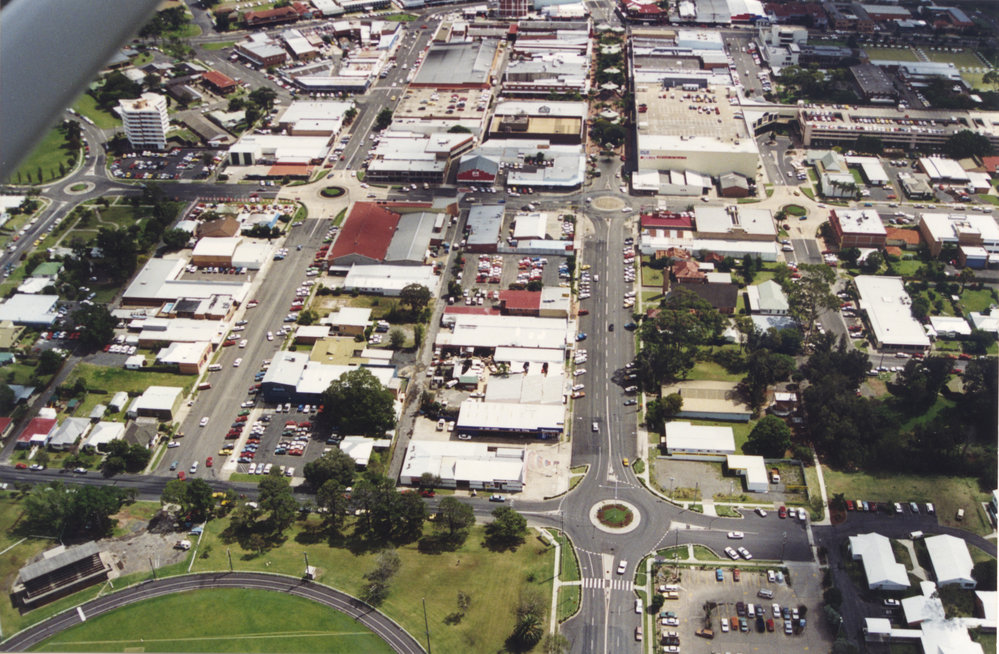 Aerial view of the Coffs Harbour CBD, 1990s