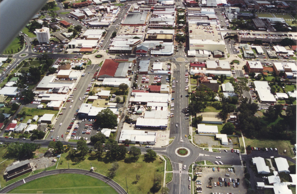 Aerial view of Coffs Harbour CBD, 1990s