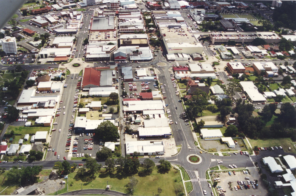 Aerial view of Coffs Harbour CBD, 1990s