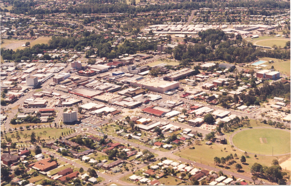 Aerial view of Coffs Harbour CBD, 1990s