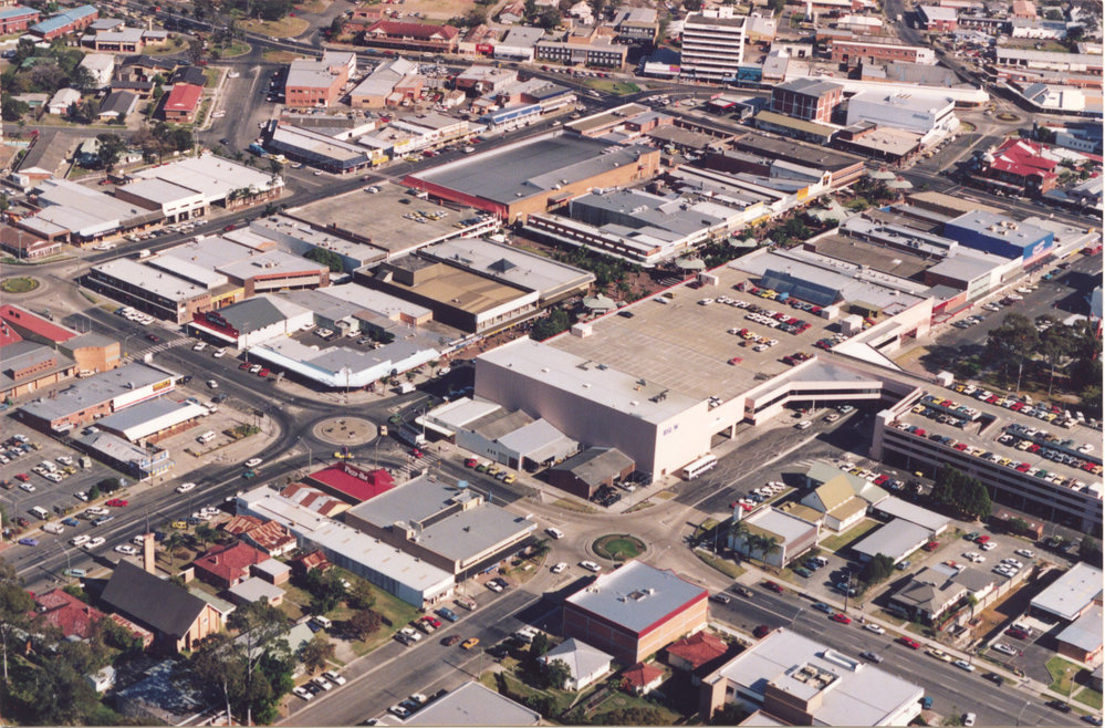 Aerial view of Coffs Harbour CBD, 1990s