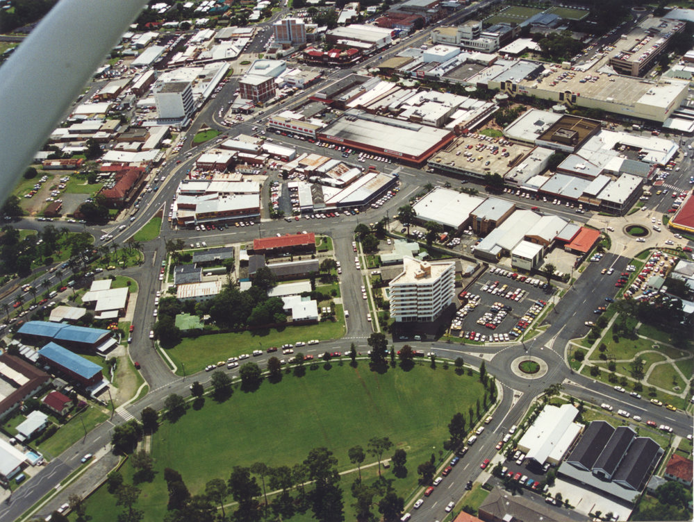 Aerial view of Coffs Harbour CBD, 1990s