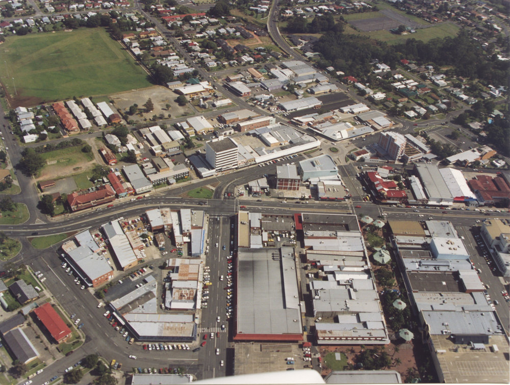 Aerial view of Coffs Harbour CBD, 1990s