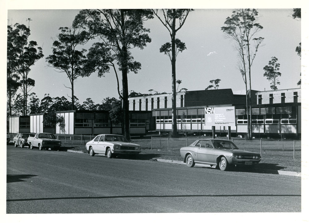 Orara High School demountables from Bray Street, July 1977