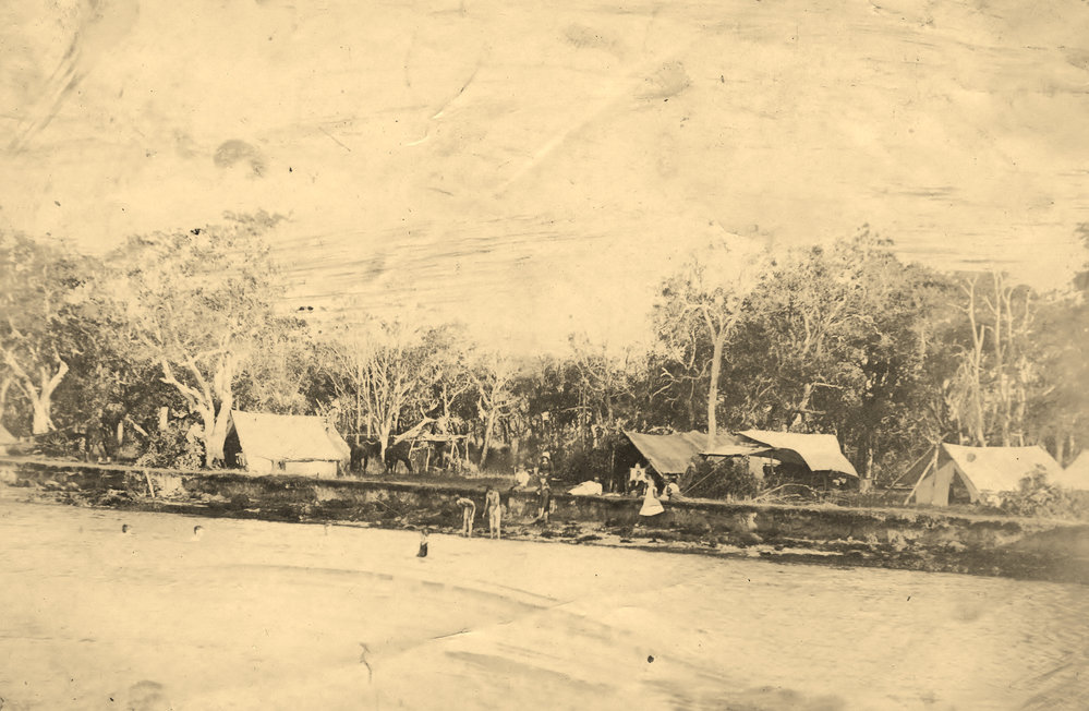Camping on river, Red Rock 1920