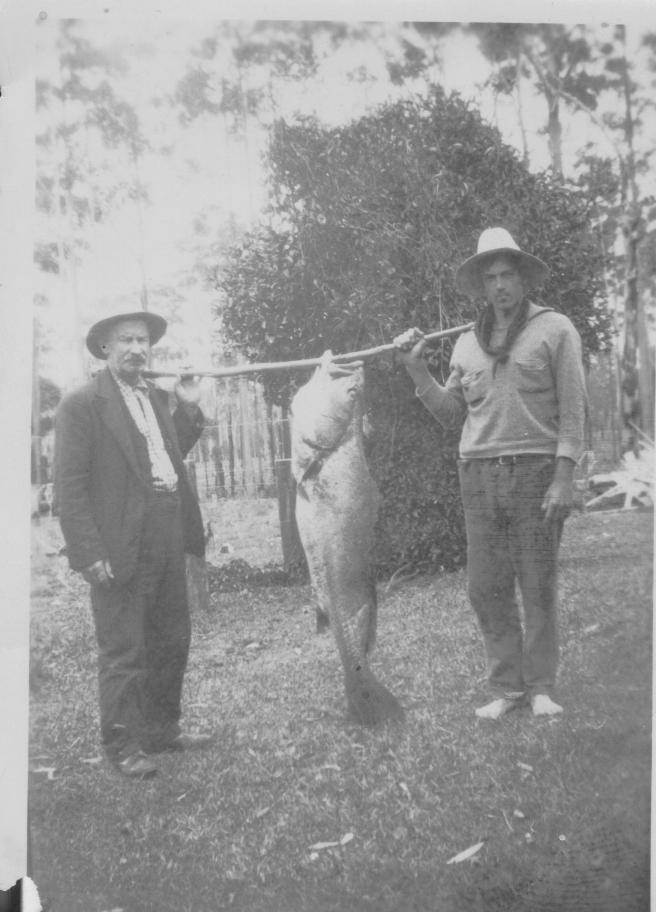Dag Casson with son Ossie Casson fishing at Red Rock, 1950