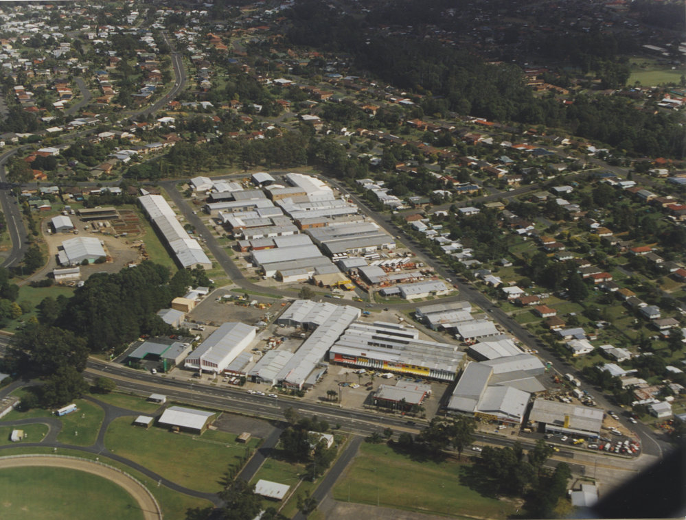 Aerial view of the Bailey Centre in Coffs Harbour, 1990s