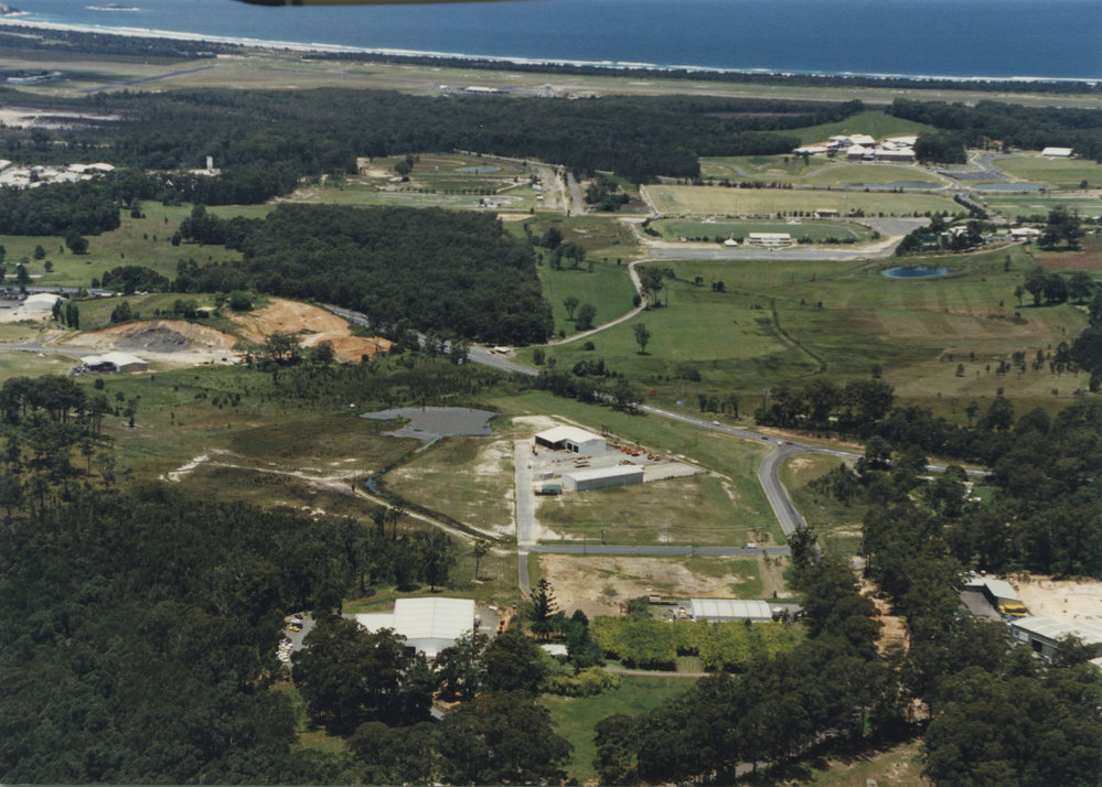 Aerial view of Englands Road in North Boambee Valley, 1990s