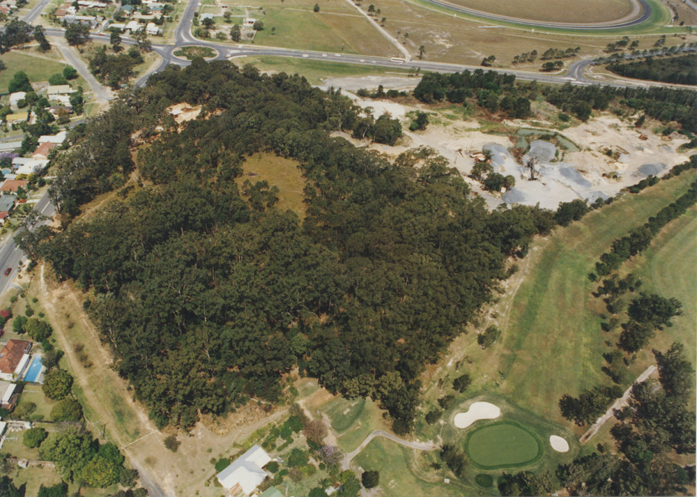 Aerial view of City Hill in Coffs Harbour, 1990s