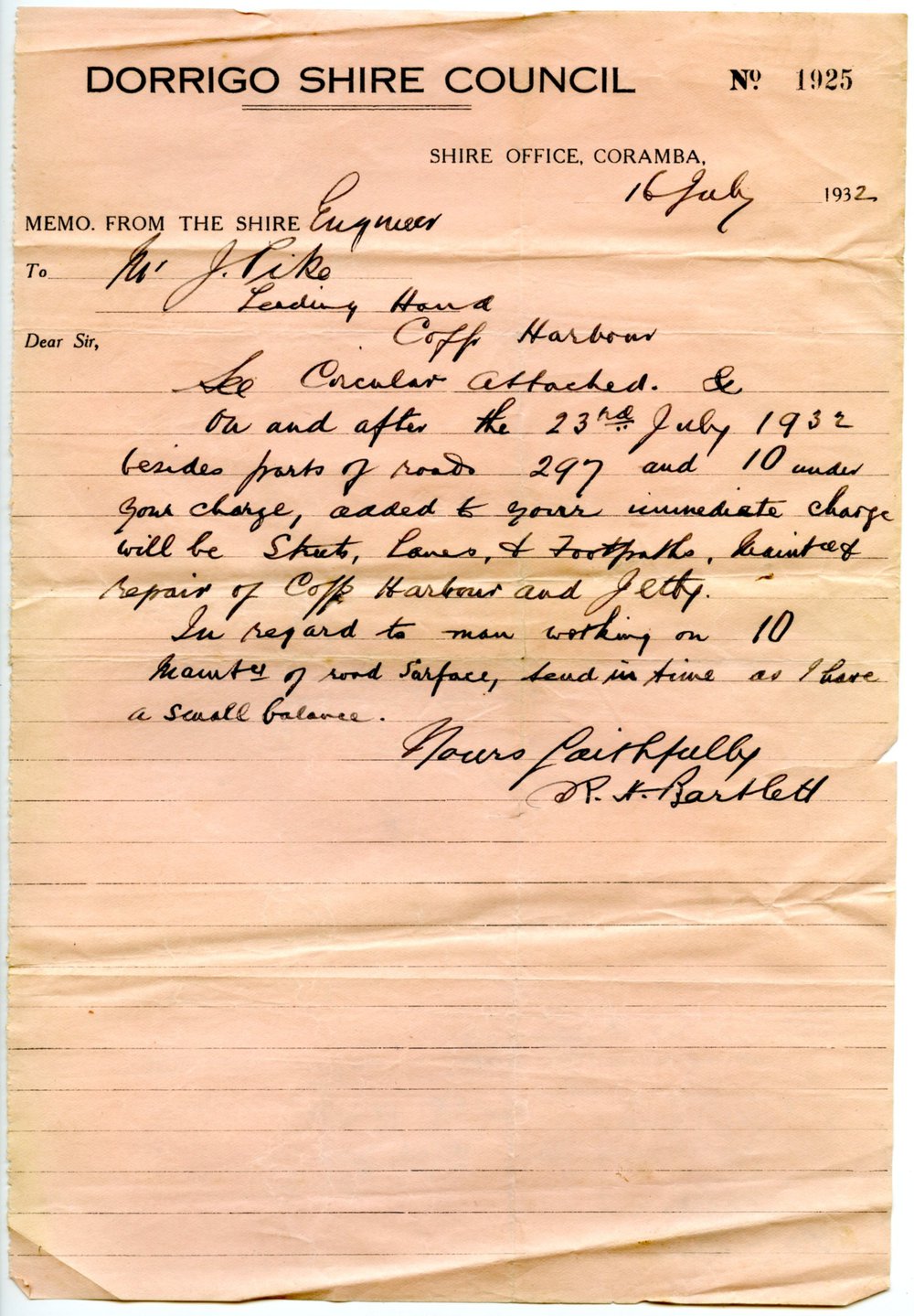 Ephemera relating to footpath &amp; bridge construction in Coffs Harbour, c. 1932