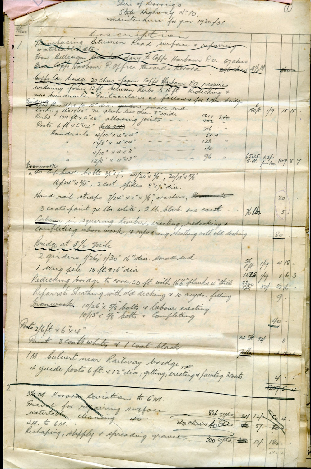 Ephemera on construction of State Highway &amp; Coffs Creek Bridge, 1931 - 1935