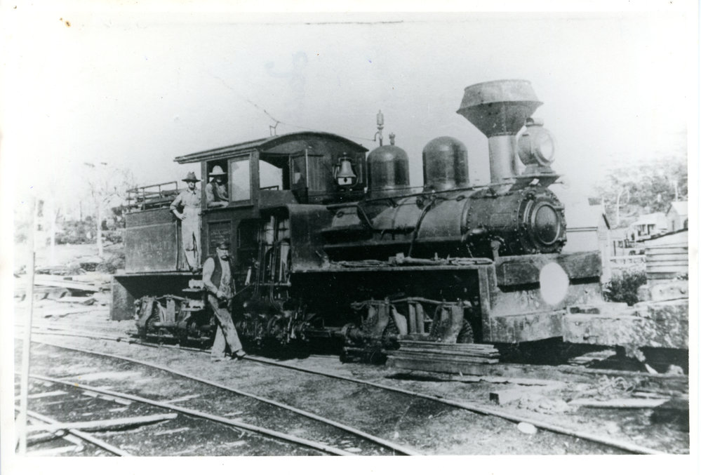 The British Australian Timber Co. locomotive at Coffs Harbour Jetty, 1909