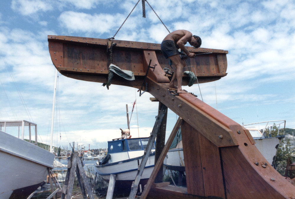 The Rainbow Warrior under construction, 1983 