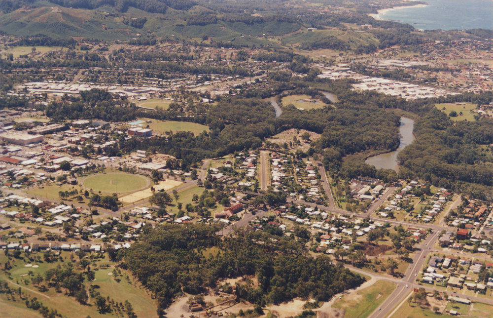 Aerial view of the Coffs Harbour Central Business District, 1990s