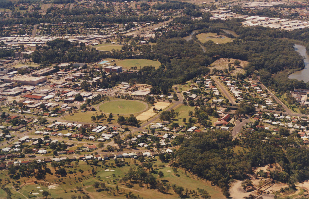 Aerial view of Coffs Central Business District, 1990s