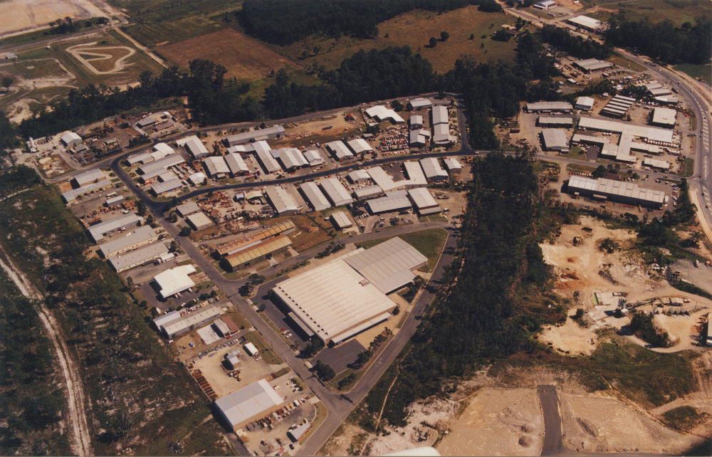 Aerial view of Cook Drive industrial estate in Coffs Harbour, 1990s