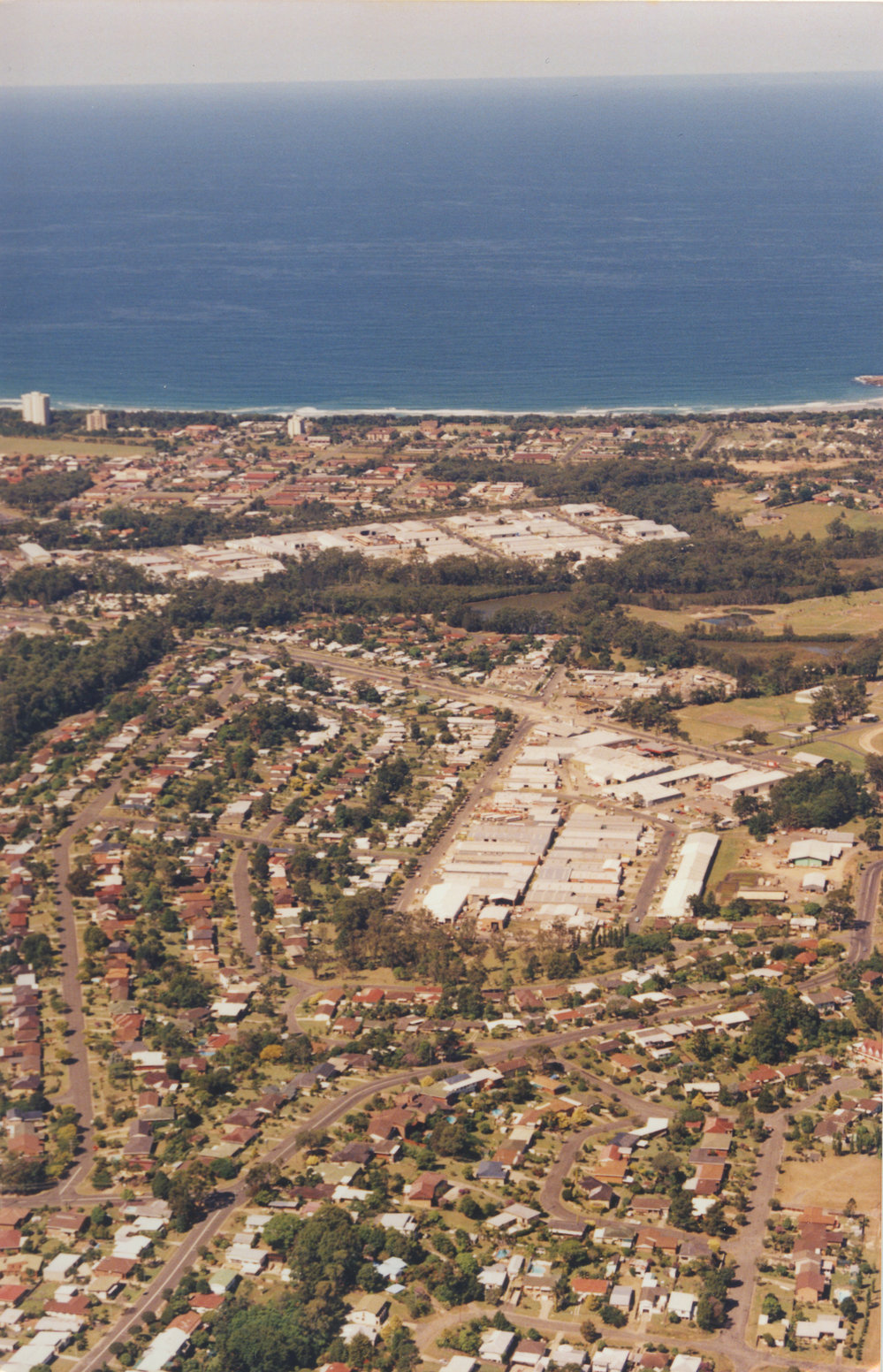 Aerial view of Park Beach at Coffs Harbour, 1990s