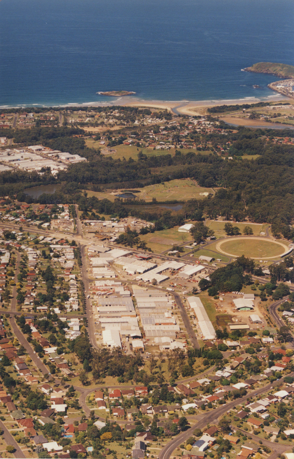 Aerial of the Marcia Street industrial area in Coffs Harbour, 1990s
